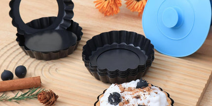 Mini Tart Pans with Removable Bottom 4 inch Set of 10, Non-stick Round Quiche Pan Heavy Duty Carbon Steel for Mousse Cakes, Christmas Dessert Baking with Silicone Scrubber