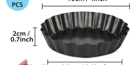 Mini Tart Pans with Removable Bottom 4 inch Set of 10, Non-stick Round Quiche Pan Heavy Duty Carbon Steel for Mousse Cakes, Christmas Dessert Baking with Silicone Scrubber