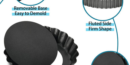 Mini Tart Pans with Removable Bottom 4 inch Set of 10, Non-stick Round Quiche Pan Heavy Duty Carbon Steel for Mousse Cakes, Christmas Dessert Baking with Silicone Scrubber