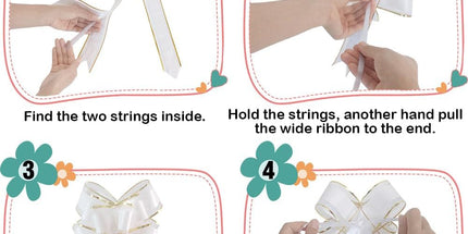 Pull Bows for Gift Wrapping, 15 PCS Large Gift Bow Bulk for Presents Package, Gift Baskets, Christmas, Wedding, and Party Decor (White with Tulle & Gold line, 6 inches)