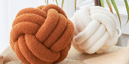 Decorative Throw Knot Pillow Ball for Home Chair Sofa Couch Bed Aesthetic Round Decor Pillows Lambswool Knotted Pillow Cushion (Ivory White, 11 inches)