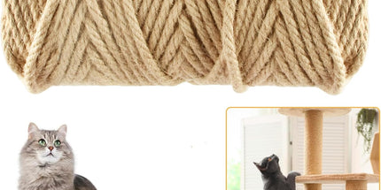 50M Sisal Rope for Cat Scratchers, Cat Scratching Sisal Rope 6mm Natural Jute Hemp Rope, Ideal for Replace Scratching Post, Repair Cat Tree, DIY Projects