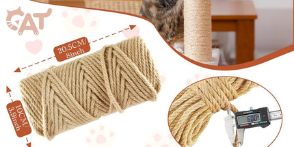 50M Sisal Rope for Cat Scratchers, Cat Scratching Sisal Rope 6mm Natural Jute Hemp Rope, Ideal for Replace Scratching Post, Repair Cat Tree, DIY Projects