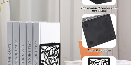 1 Pair Metal Bookends or Shelves, Tree Book Ends Decorative Bookends or Heavy Books, Book Holder or Shel, Black Unique Book Stoppers, Book Holders or Shelves Home Oice School-Right Angle