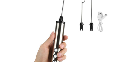 Stainless Steel Milk Frother, USB Charging, Handheld Electric Egg Beater for Home Kitchen