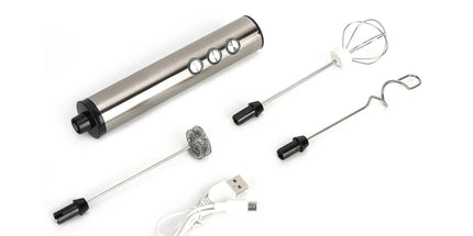 Stainless Steel Milk Frother, USB Charging, Handheld Electric Egg Beater for Home Kitchen