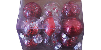 12Pcs/Box 6cm Christmas Ball Multi-Glitter Powder Hanging-Red