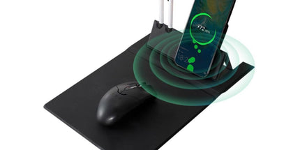 15W Fast Charging Wireless Mouse Pad with Foldable Design, Multi-Function PU Leather Desk Mat for Office & Home