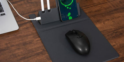 15W Fast Charging Wireless Mouse Pad with Foldable Design, Multi-Function PU Leather Desk Mat for Office & Home
