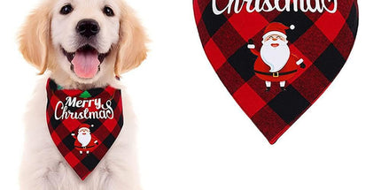 Christmas Pet Triangle Scarf Dog Bandana Pet Wearable Accessories Red Grid - Christmas Hat