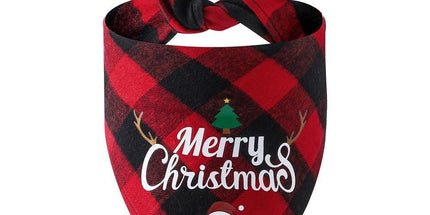 Christmas Pet Triangle Scarf Dog Bandana Pet Wearable Accessories Red Grid - Christmas Hat