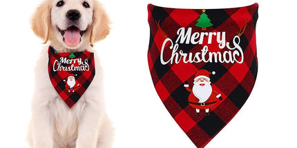 Christmas Pet Triangle Scarf Dog Bandana Pet Wearable Accessories Red Grid - Christmas Hat
