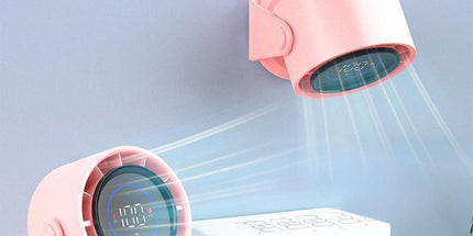 Quiet Table Fans Wall-Mounted Digital Display Rechargeable Fan for Home Office Kitchen Travel Camping Pink