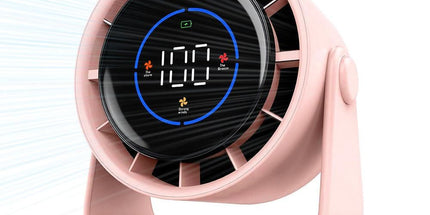 Quiet Table Fans Wall-Mounted Digital Display Rechargeable Fan for Home Office Kitchen Travel Camping Pink