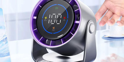 Quiet Table Fans Wall-Mounted Digital Display Rechargeable Fan for Home Office Kitchen Travel Camping Purple