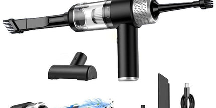 4-in-1 Handheld Car Vacuum Cleaner Portable Cordless Air Duster with LED Light for Car Home Office Black