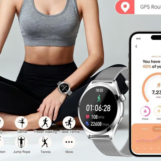 Smart Watch for Women Waterproof Smartwatch 100+ Sports Fitness Tracker-Silver