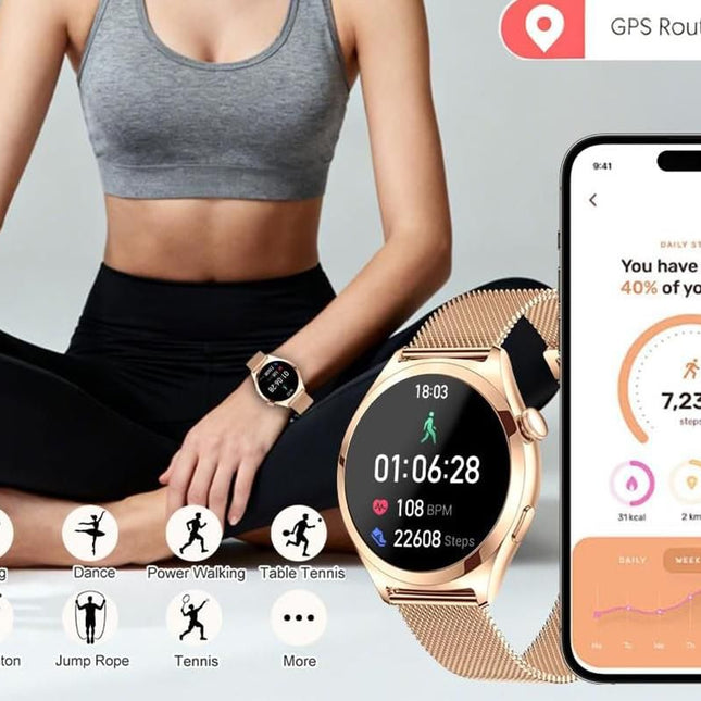 Smart Watch for Women Waterproof Smartwatch 100+ Sports Fitness Tracker-Gold