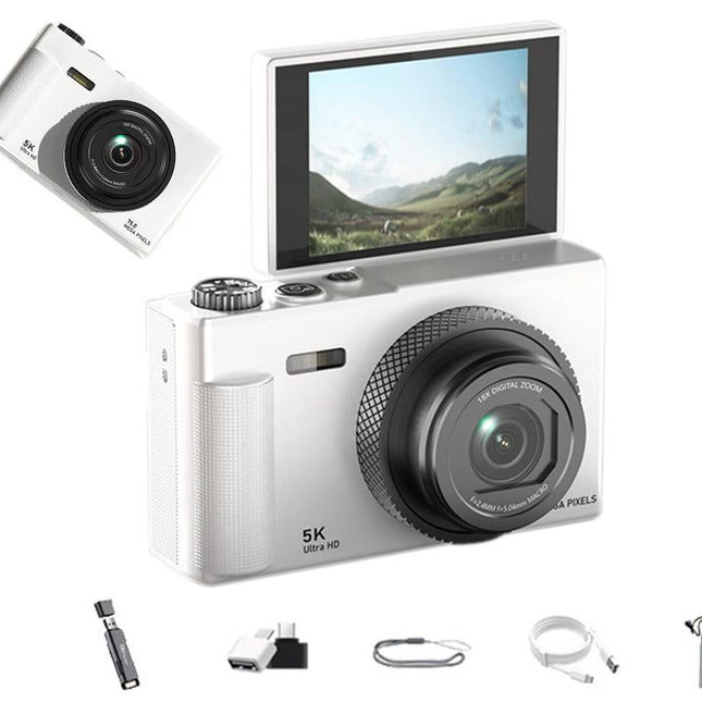 5K Digital Camera 18X Zoom Flip Screen Shoot Camera 64GB Memory Card-Black