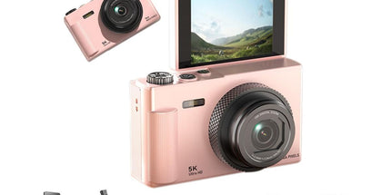 5K Digital Camera 18X Zoom Flip Screen Shoot Camera 64GB Memory Card-Black