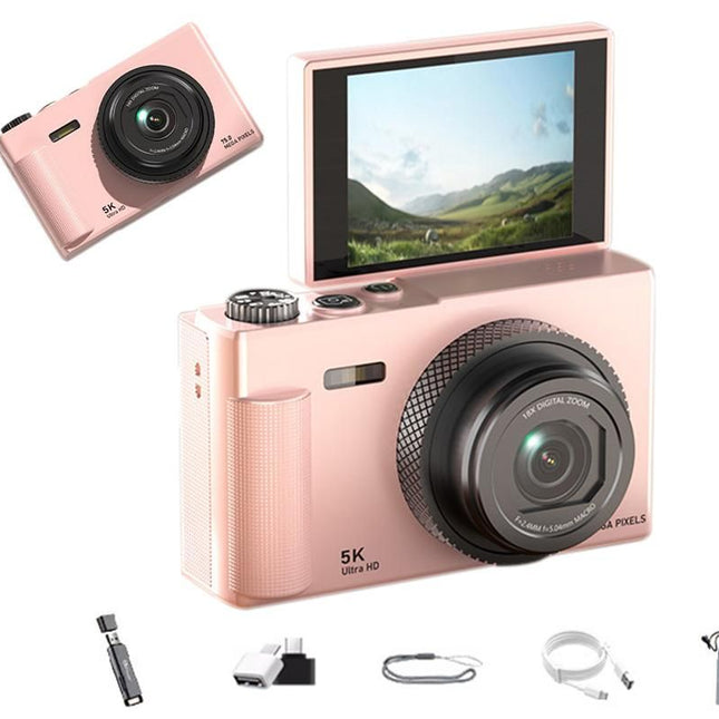 5K Digital Camera 18X Zoom Flip Screen Shoot Camera 64GB Memory Card-Black