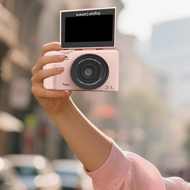 5K Digital Camera with 180-degree Flip Screen Vlogging Camera for YouTube -Pink