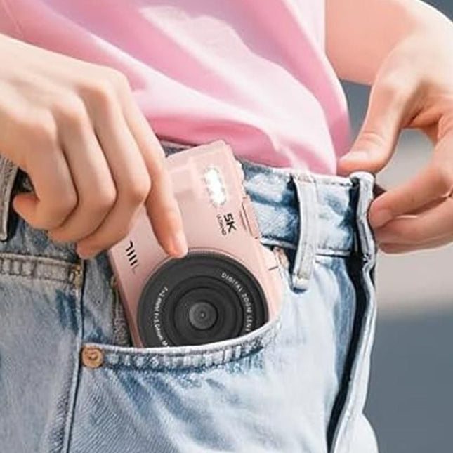 5K Digital Camera with 180-degree Flip Screen Vlogging Camera for YouTube -Pink