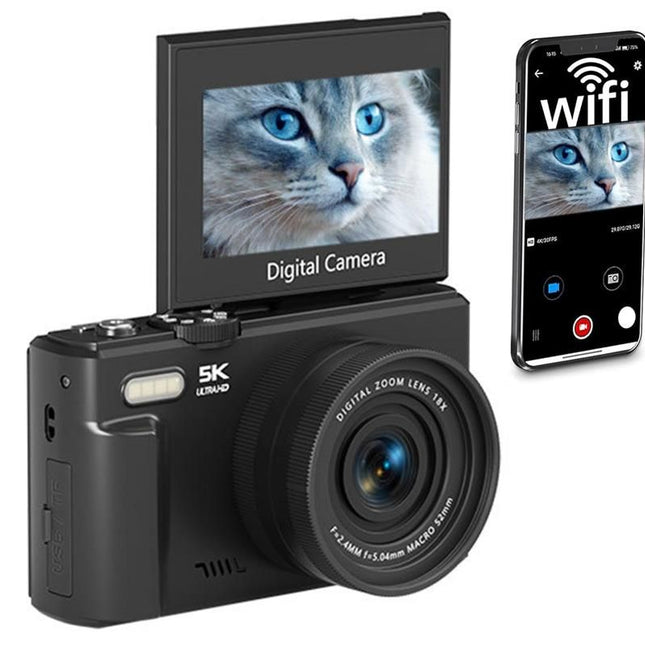 5K Digital Camera with 180-degree Flip Screen Vlogging Camera for YouTube -Pink