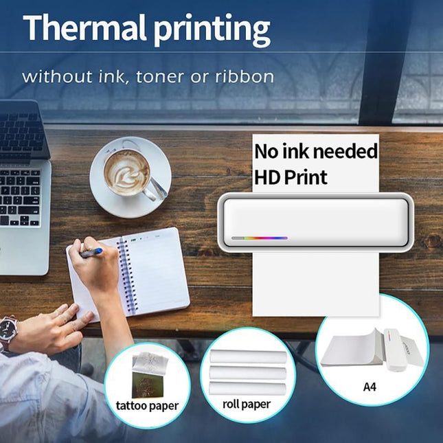 X9 A4 Inkless Thermal Printer USB + Bluetooth Portable Printer Gray