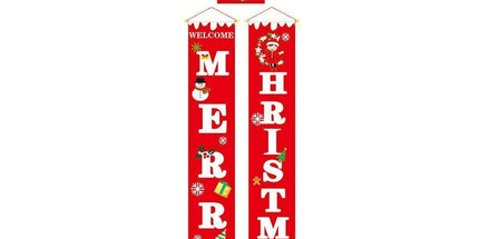 Merry Christmas Santa Elk Snowman Print Hanging Banner Sign Flag Xmas Door Decor-Red