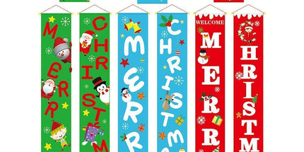 Merry Christmas Santa Elk Snowman Print Hanging Banner Sign Flag Xmas Door Decor-Red