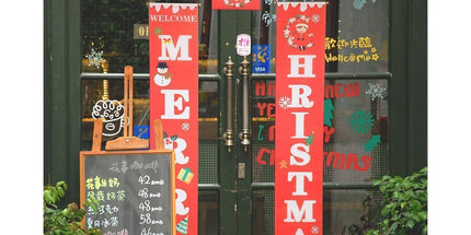Merry Christmas Santa Elk Snowman Print Hanging Banner Sign Flag Xmas Door Decor-Red
