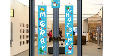 Merry Christmas Santa Elk Snowman Print Hanging Banner Sign Flag Xmas Door Decor-Red