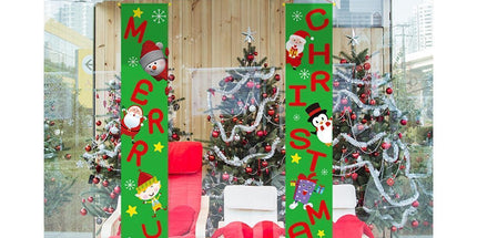Merry Christmas Santa Elk Snowman Print Hanging Banner Sign Flag Xmas Door Decor-Red
