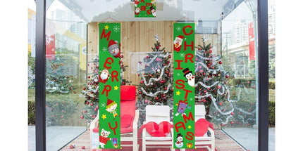 Merry Christmas Santa Elk Snowman Print Hanging Banner Sign Flag Xmas Door Decor-Red