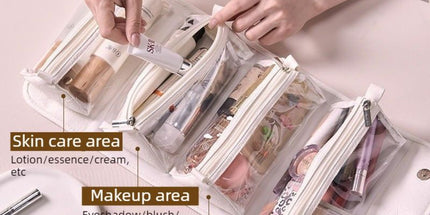 4-in-1 Travel Makeup Bag, Waterproof Foldable Large-Capacity Cosmetic Organizer, Hanging Wash Bag - Camel