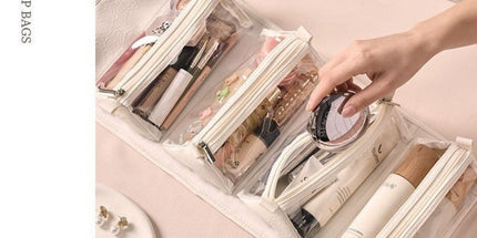 4-in-1 Travel Makeup Bag, Waterproof Foldable Large-Capacity Cosmetic Organizer, Hanging Wash Bag - Camel