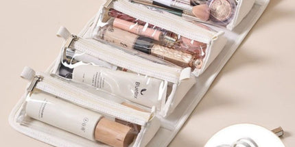 4-in-1 Travel Makeup Bag, Waterproof Foldable Large Capacity Cosmetic Organizer, Hanging Wash Bag—White