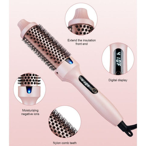 Negative Ion Fluffy Styling Brush, 2-in-1 Straight & Curly Constant Temperature Hot Brush, Anti-Scald Hair Curler for Bangs