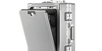 20 Inch Front Opening Carry On Luggage, Aluminium Frame Hard Shell Suitcase with Spinner Wheels, TSA Lock Cabin Travel Case-Light Gray