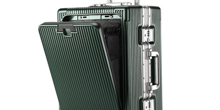 20 Inch Front Opening Carry On Luggage, Aluminium Frame Hard Shell Suitcase with Spinner Wheels, TSA Lock Cabin Travel Case-Green