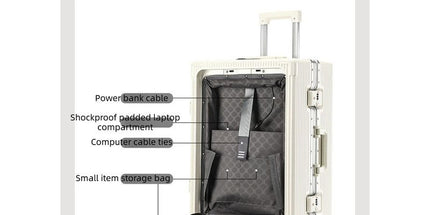 20 Inch Front Opening Carry On Luggage, Aluminium Frame Hard Shell Suitcase with Spinner Wheels, TSA Lock Cabin Travel Case-White