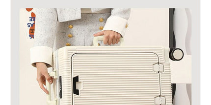 20 Inch Front Opening Carry On Luggage, Aluminium Frame Hard Shell Suitcase with Spinner Wheels, TSA Lock Cabin Travel Case-White