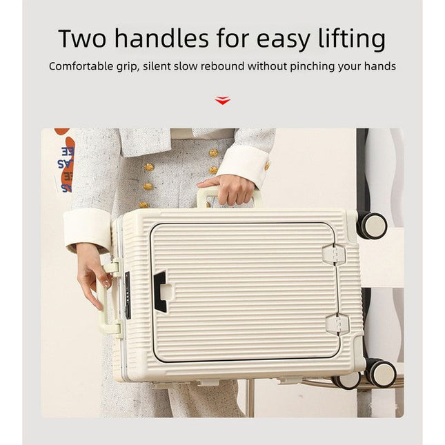 20 Inch Front Opening Carry On Luggage, Aluminium Frame Hard Shell Suitcase with Spinner Wheels, TSA Lock Cabin Travel Case-White