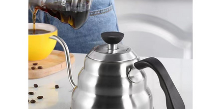 Gooseneck Kettle with Thermometer - 1.2L Pour Over Coffee & Tea Kettle,Stainless Steel Gooseneck Kettle Pot, Precision Pour Drip Spout, Suitable for All-Stoves-Silver