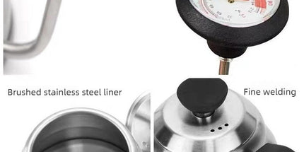 Gooseneck Kettle with Thermometer - 1.2L Pour Over Coffee & Tea Kettle,Stainless Steel Gooseneck Kettle Pot, Precision Pour Drip Spout, Suitable for All-Stoves-Silver