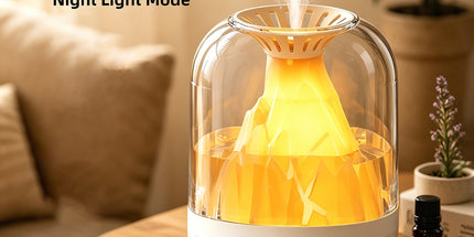 【900ML 3-in-1 Humidifier】 & Essential Oil Diffuser with Night Light, USB Powered Quiet Cool Mist Humidifier for Bedroom Office Home, Volcano Flame Effect Aromatherapy Humidifier, 36dB Low Noise, Large Capacity