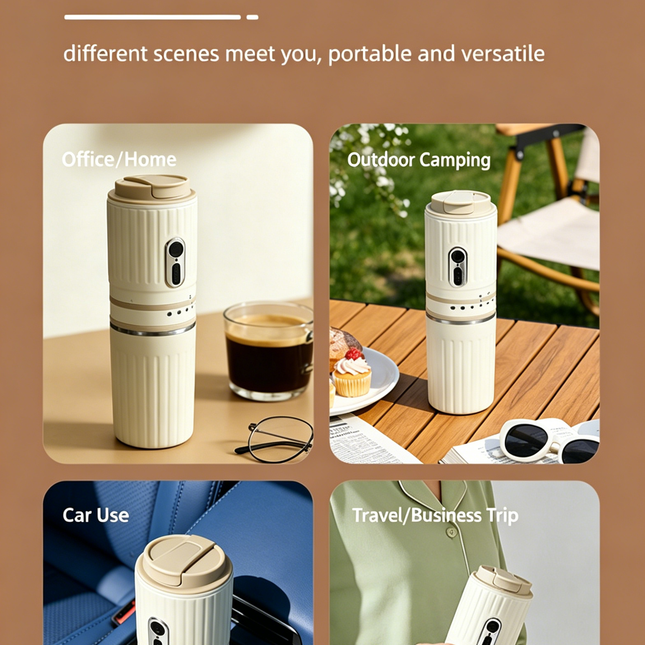 【Portable Electric Coffee Maker, All-in-One Grinder & Brewer with 7 External Adjustable Grind Settings, 1500mAh Rechargeable Battery, 304 Stainless Steel Cordless Drip Coffee Machine for Home Office Travel Camping】