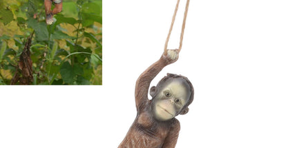 Baby Monkey Hanging Statue Exquisite Carving Resin Brown Monkey Sculptures for Trees Gardens