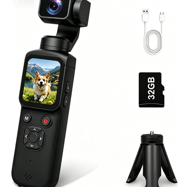 AT-M105 Pocket Gimbal Vlog Camera, 4K HD Handheld Video Camera，black，32GB